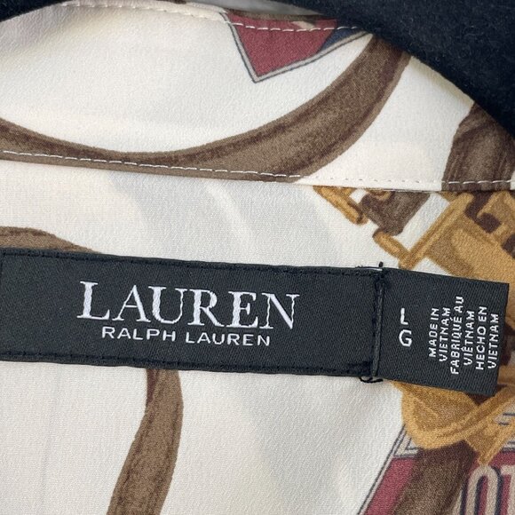 Lauren Ralph Lauren Womens Large Classic Fit Belting print Crepe Shirt Blouse - Picture 4 of 14